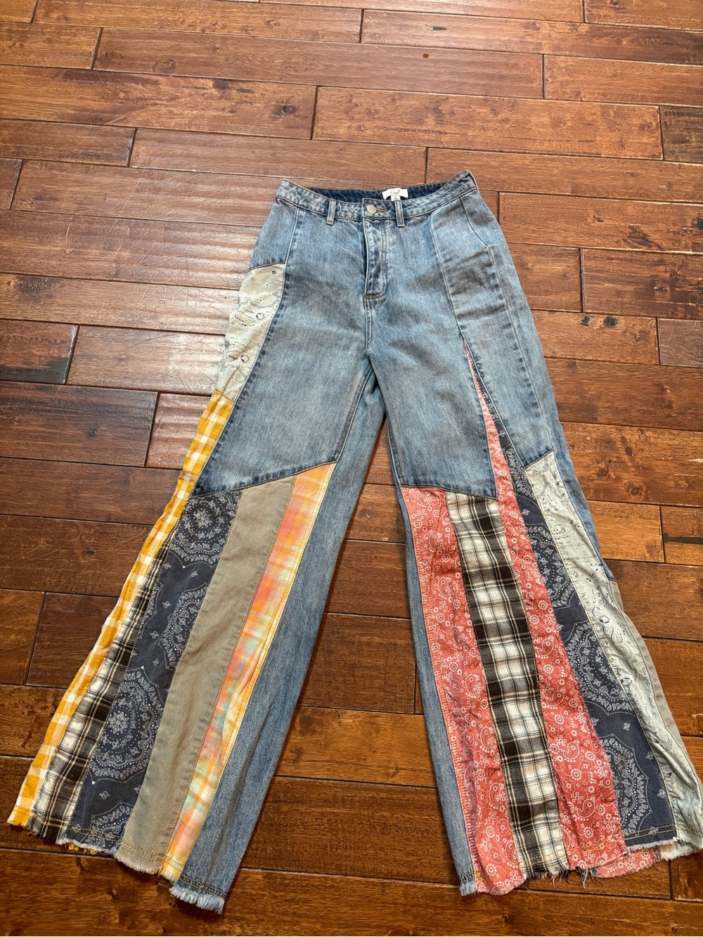 Easel Los Angeles Boho Patchwork denim flare jeans S - Picture 2 of 11